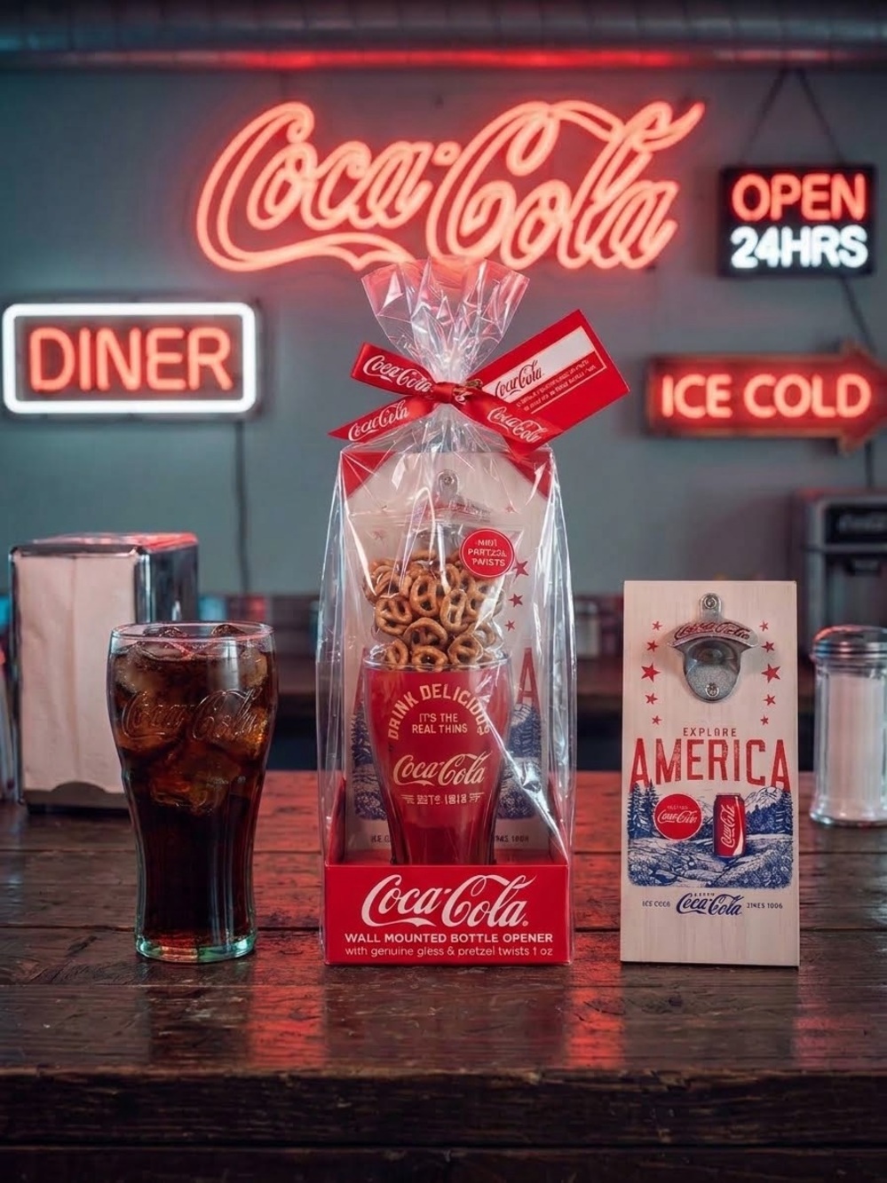 Coca Cola Red Gift Set with Branded Glass and Wall Opener